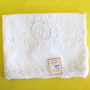 Handmade White cotton cutwork embroidered tablecloth 33 in x 33 in